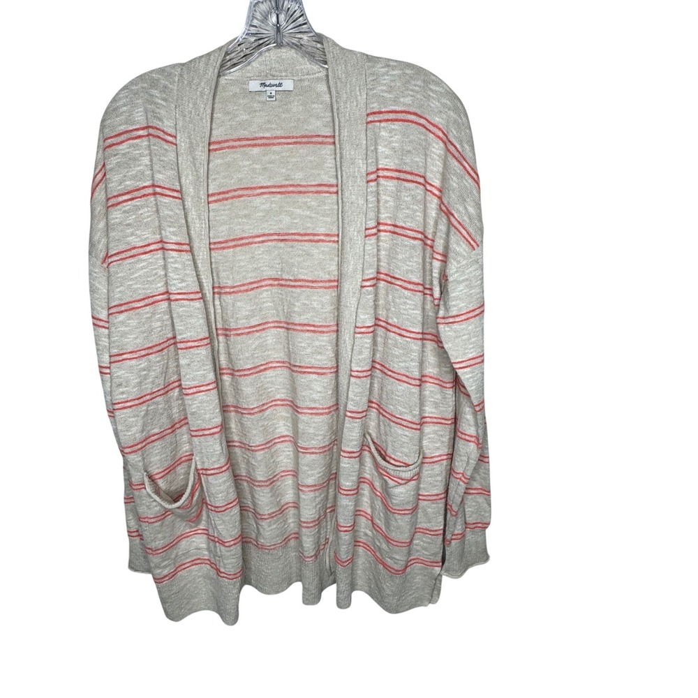 Madewell Linen Blend Striped Open Front Cardigan Sweater Women's Medium
